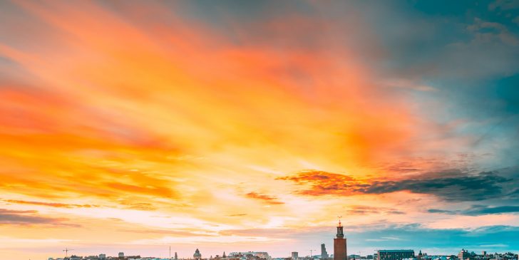 Stockholm, Sweden. Scenic Famous View Of Skyline Cityscape Embankment At Summer Sunset Sunrise